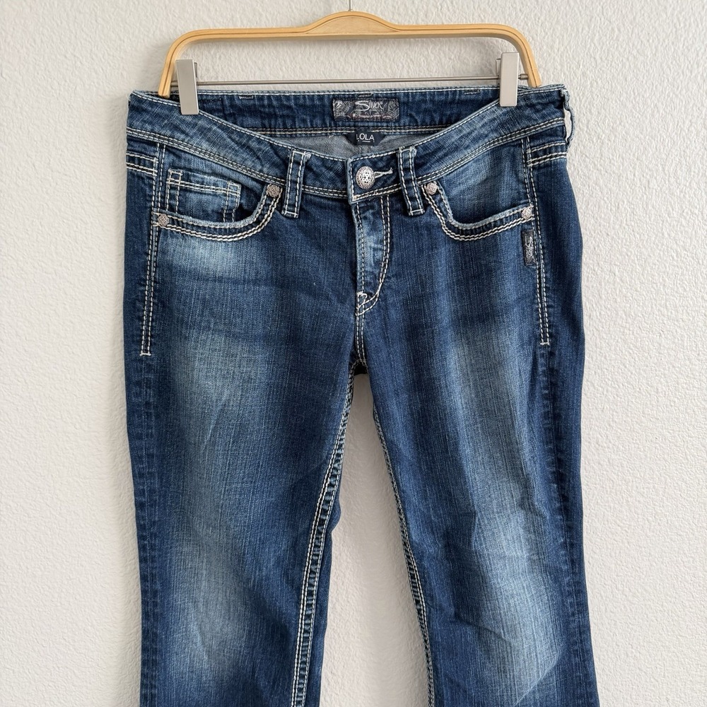 Silver Jeans Women 32 x 31 Blue Lola Straight Mid Rise Stretch Bootcut - Picture 6 of 14